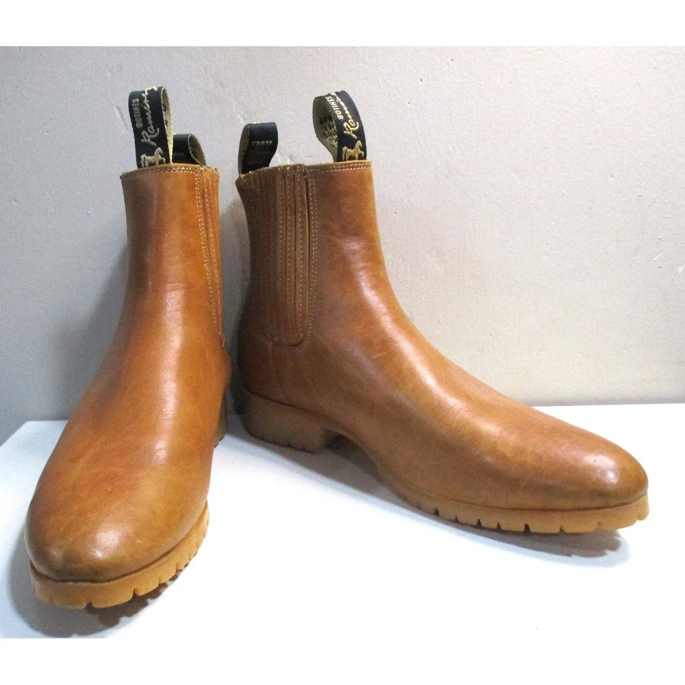 Botines Ramirez Tan Leather Chelsea Boots Lug Sole Pull On Western Style Men10.5